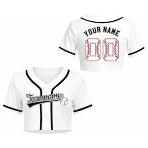 Maillot de baseball classique court pour femme, personnalisable avec nom et numéro, uniforme de softball boutonné, haut court en polyester blanc - Product Image 1