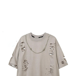 Low MOQ Heavyweight 100% Cotton Plain Custom Men's Distressed Oversized <b>T</b> Shirt Blank Plus Size Distressed Men's <b>T</b>-shirts - Product Image 5