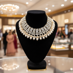 Collier ras-de-cou en alliage plaqué or 18 carats avec pierres de cristal, perles et diamants pour soirée - 10575555WH - Product Image 2