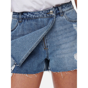 Falda vaquera asimétrica de cintura alta, ajustada, azul claro, con efecto desgastado, rasgada y con dobladillo deshilachado, estilo casual de verano, tejido transpirable. - Product Image 6