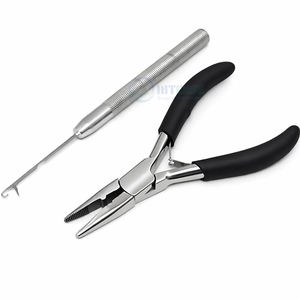 Alicates de 5 pulgadas de acero inoxidable para extensiones de cabello, aguja de ganchillo de medio orificio de 3.4 mm, precisos, seguros, ligeros y reutilizables - Product Image 1