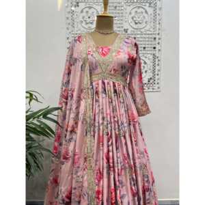 Designer Anarkali <b>Modest</b> <b>Set</b> with Dupatta Featuring Fancy Digital Print - Product Image 5