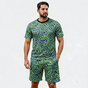 Men's Striped Knitted T-Shirt And <b>Shorts</b> Set Breathable Casual Summer Outfit - Product Image 4