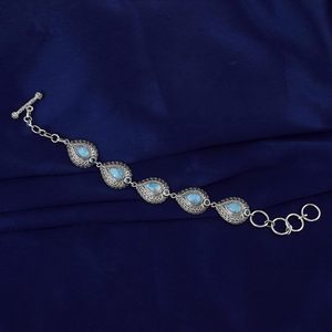 2026 New <b>Solid</b> 925 Sterling <b>Silver</b> Natural Pear Cut Larimar & Round Blue Topaz Gemstones Tennis <b>Bracelet</b> 7.5 inches Fine Jewelry - Product Image 3