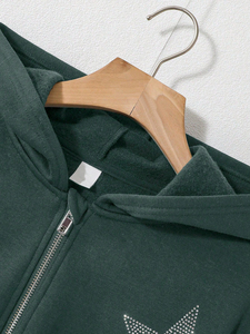 Unisex Green Bomber <b>Jacket</b> with Sequins Front Logo Zipper Closure Anti-pilling Casual Winter Wear - Product Image 6