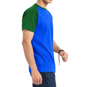 Men's Blue Green Raglan Sleeve O-Neck Regular Fit Spandex Jersey Eco-Friendly T-Shirt Solid Color Casual Style Contrast <b>Trim</b> - Product Image 4