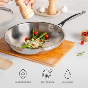 Wholesale Stainless Steel Fry <b>Pan</b> 24cm USA Tri Ply Heavy Duty Induction Cooking <b>Pan</b> Export Supplier - Product Image 4