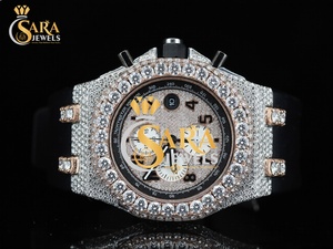Reloj de Lujo con Diamantes VVS Moissanite, Esfera con Incrustaciones, Correa de Goma Negra, Acero Inoxidable, Joyería Premium de Regalo de la India - Product Image 3