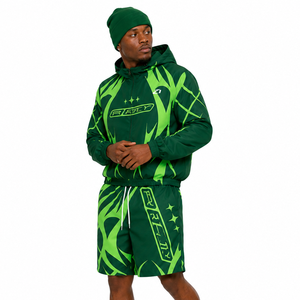 Conjunto Corto de Chaqueta Cortavientos y Pantalones Cortos para Hombre con Panel Reflectante Personalizado, Chaqueta Cortavientos con Capucha y Pantalones Cortos de Nailon - Product Image 3