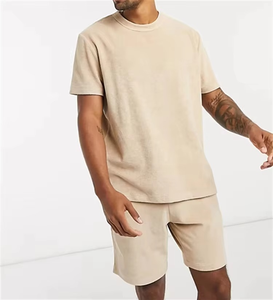 Custom Logo Printed Summer Casual Streetwear Breathable Knitted Short Sleeve Beach Jogging Suit Men Two Piece Short Sets <b>Tshirt</b> - Product Image 4