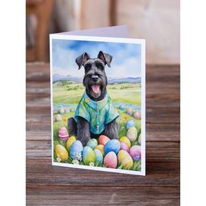 Whimsical A7 Size 5x7 Giant Schnauzer Easter Egg Hunt <b>Greeting</b> <b>Cards</b> Pack of 8 Blank <b>Note</b> <b>Cards</b> with Envelopes - Product Image 2