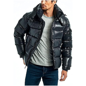 Customized Logo Men's Casual Winter shiny Jacket with Hood High Quality <b>Down</b> and Fabric Puffer Bubble Design with Pockets - Product Image 3