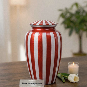 Urnas de Cremación de Metal Hechas a Mano con Rayas Rojas y Blancas, Urnas Conmemorativas para Cenizas Humanas Adultas, Urnas Decorativas para Funerales y Entierros, Venta al por Mayor - Product Image 5
