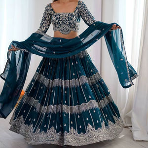 Presentando un hermoso Lehenga Choli con bordado de hilo de georgette de colores para mujeres, especial. - Product Image 1