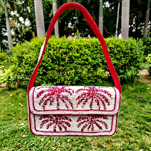Bolso de Hombro Rectangular Hecho a Mano con Cuentas y Diseño Floral, Artesanía Textil, Bordado, Categoría Regalos y Manualidades - Product Image 6