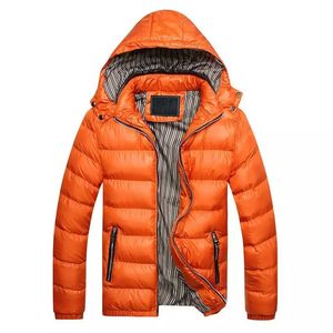Veste matelassée à capuche pour homme, chaude et épaisse, avec fermeture éclair, décontractée, couleur unie, en rouge, bleu, orange, noir - Product Image 6