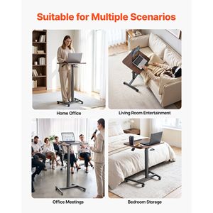 Bureau mobile réglable en hauteur 25,6 x 19 pouces avec plateau inclinable, petit ordinateur portable assis-debout sur roulettes - Product Image 6