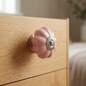 Pink Ceramic Flower Shape Cabinet Knob Traditional Design for Kitchen Drawer <b>Door</b> Handle - Product Image 2