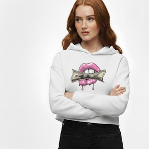 Sudadera Corta Blanca para Mujer, Manga Regular, Color Sólido, Tejido de Algodón, Informal, para Otoño - Product Image 1
