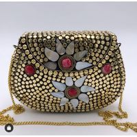 Bolso de Mano Vintage de Plata Antigua para Mujer, Elegante Accesorio de Moda con Cristales, RR ENTERPRISES India