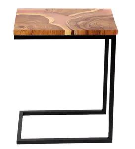 Table d'appoint en bois avec résine époxy et support en métal noir, table basse moderne pour salon, entrée, décoration intérieure - Product Image 1