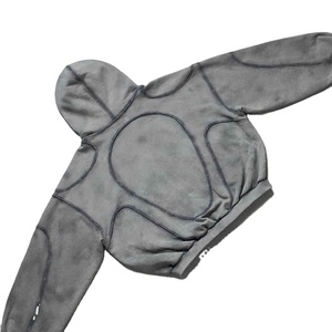 Premium Sun Faded Vintage personnalisé Streetwear Double couche cousu déchiré acide lavé gris lourd 500 Gsm pull à capuche - Product Image 2