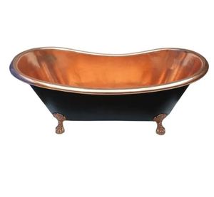 Bañera Ovalada de Cobre Hecha a Mano, Bañera Independiente Clásica con Borde Decorativo, Mueble de Baño para Adultos - Product Image 1