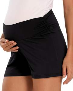 Short de maternité pour femme, été, taille haute élastique, respirant, en coton, avec soutien abdominal ajustable, effet délavé - Product Image 2