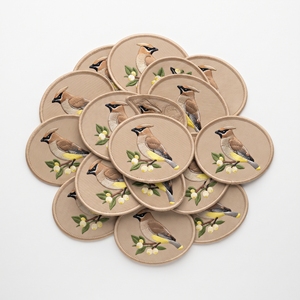 Wholesale Custom <b>Patch</b> Maker Shield Flying Swallows Circle Badge Off White Twill Navy Border Iron On <b>Applique</b> - Product Image 5