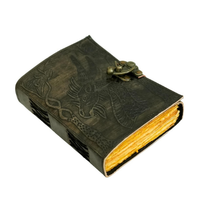 Carnet de notes en cuir véritable fait main, motif dragon, livre des ombres gaufré, vintage, 120 pages, papier à bords festonnés, du Rajasthan par Al-amir