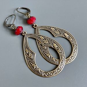 Pendientes de latón de lujo con estilo, aros antiguos de moda para bodas, fiestas, hechos a mano, joyería étnica personalizada, pieza llamativa. - Product Image 5