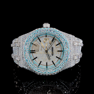 Reloj de Lujo Totalmente Cubierto de Diamantes VVS Moissanite, Color D E, Corte Brillante Redondo VVS1, Plateado, Estilo Hip Hop para Hombre - Product Image 1