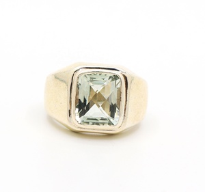 Bague de mariage et de fête vintage en argent sterling 925 avec améthyste verte de forme géométrique naturelle certifiée IGI - Product Image 1