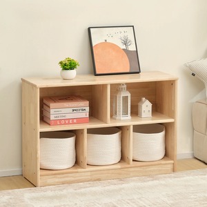 Minimalist Wooden <b>Storage</b> Shelf Three-Layer Rectangle Standing Type <b>For</b> Living Room Large Capacity Lacquered Finish - Product Image 1