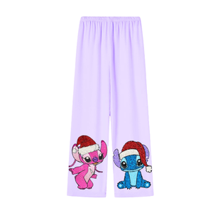 Pantalon large taille haute pour femme, respirant, broderie de personnages de Noël, taille élastique, coupe décontractée, toutes saisons, vente en gros - Product Image 1