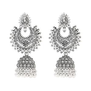 Pendientes colgantes Jhumka estilo bohemio afgano en plata oxidada - Product Image 3