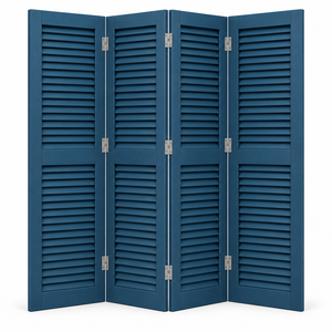 Par de Persianas de Madera Maciza Azul Marino, Paneles de Ventana Fijos de Estilo Tradicional - Product Image 3
