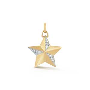 Colgantes de Medallón Escudo Estrella del Norte Celestial de 1 Pulgada con Diamante Cultivado en Laboratorio de Corte Redondo y Engaste Pavé, Oro Sólido de 14K, Venta al por Mayor - Product Image 1