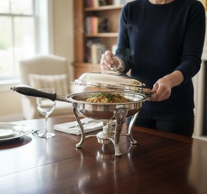 Recipiente redondo plateado premium para calentar comida con tapa y asas para banquetes tipo buffet y servicio de alimentos al mejor precio - Product Image 2