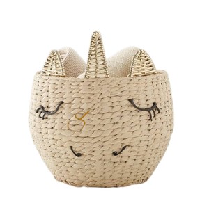 Cesto unicorno in giacinto d'acqua intrecciato a mano, contenitore portaoggetti per giocattoli a forma di animale addormentato, con <span class=keywords><strong>corno</strong></span> dorato, per cameretta - Product Image 1