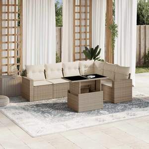 Ensemble de canapés de jardin en rotin PE beige avec structure en acier thermolaqué et verre trempé - Product Image 1