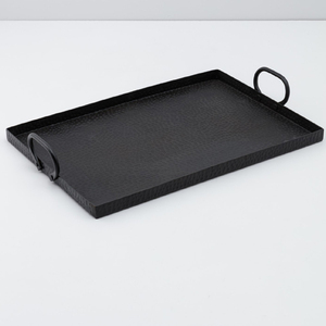 Metal Iron <b>Black</b> <b>Serving</b> Rectangular <b>Tray</b> with Handle - Product Image 1