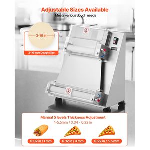 Laminoir à pâte électrique commercial 390W en acier inoxydable, presse à pizza 3-16 pouces, machine à pâtes semi-automatique pour la pâtisserie - Product Image 3