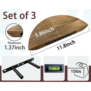 Estantes Flotantes de Madera Maciza Smart Art para Pared, Estantes Colgantes Semicirculares para Almacenamiento en Pared, Decoración de Pared para Habitación, Juego de 2 - Product Image 6