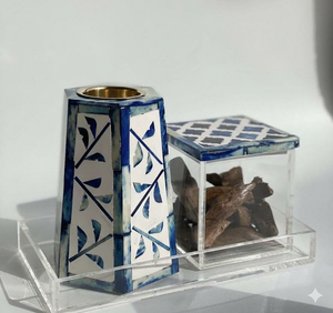 Brûleur à encens Bukhoor unique en résine et os incrusté, avec plateau en acrylique, finition polie, pour la table, idéal pour le Ramadan et l'Aïd - Product Image 4
