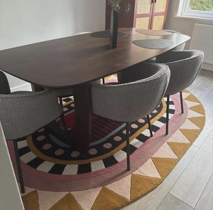 Tapis ovale géométrique avec motif bohème, multicolore, en laine et acrylique, tufté, antidérapant, avec dos en caoutchouc, pour salon - Product Image 2