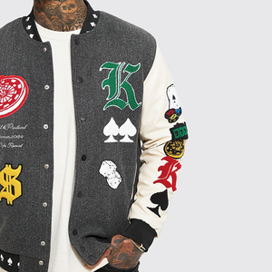 แจ็คเก็ตเบสบอลวิทยาลัยและมหาวิทยาลัยแบบออนไลน์ขายดี ดีไซน์สวยงาม น้ำหนักเบา ปักลายตัวอักษร สำหรับผู้ชาย - Product Image 5