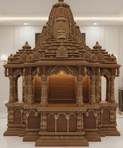 Templo de madera tallada a mano con acabado blanco y dorado para el hogar, unidad de Puja con tallado elaborado, gabinetes de Pooja tradicionales, templo de madera personalizado, EE. UU. - Product Image 6