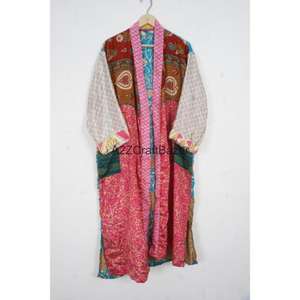 Kimono Estilo Japonés, Kimono de Seda India, Bata Sexy para Mujer, Kimono Largo de Seda, Bata de Ducha, Kimono Vintage de Seda con Estampado Floral - Product Image 3