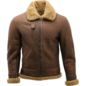 Custom Men's B3 <b>Shearling</b> Sheepskin Leather Eco-Friendly Windproof Cozy Sherpa Fur Lined Winter <b>Bomber</b> Flight <b>Jacket</b> OEM - Product Image 4